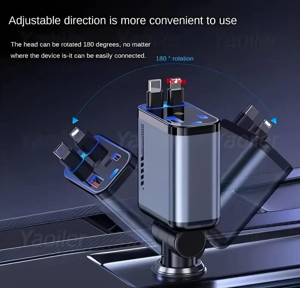 Rotatable car charger with multiple USB ports and 180-degree adjustable head