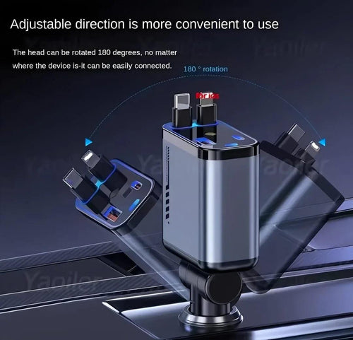 Rotatable car charger with multiple USB ports and 180-degree adjustable head