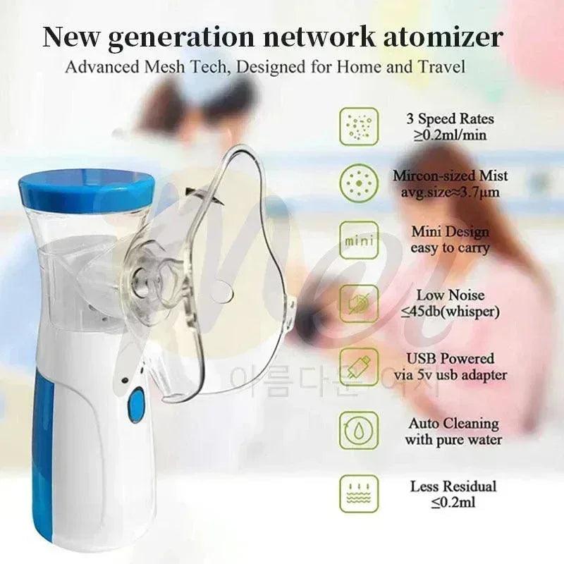 Portable USB-powered mesh network atomizer for home and travel with mini design and low noise.