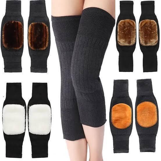 Grey fleece-lined thermal knee warmer socks for women