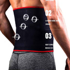 Man wearing a black sweat waist trimmer belt for weight loss and fat reduction.