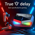 Gaming wireless earbuds with RGB charging case and low latency feature.
