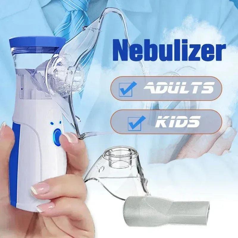 Portable nebulizer machine with adult and kids masks for respiratory therapy.