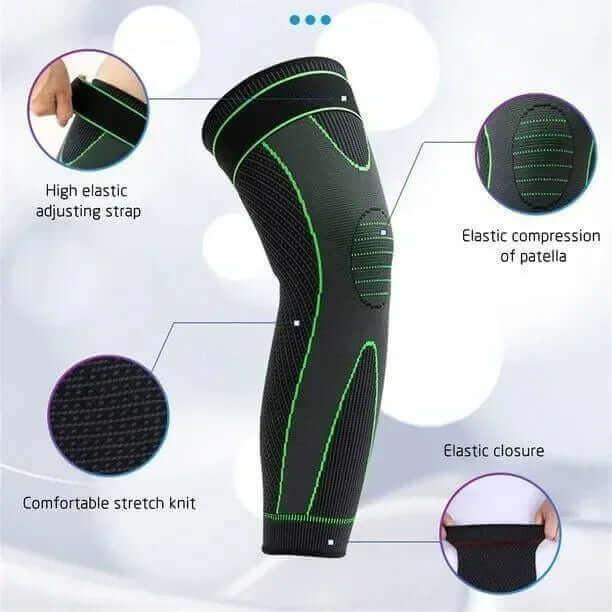 Black elastic compression knee sleeve with patella support and adjustable straps