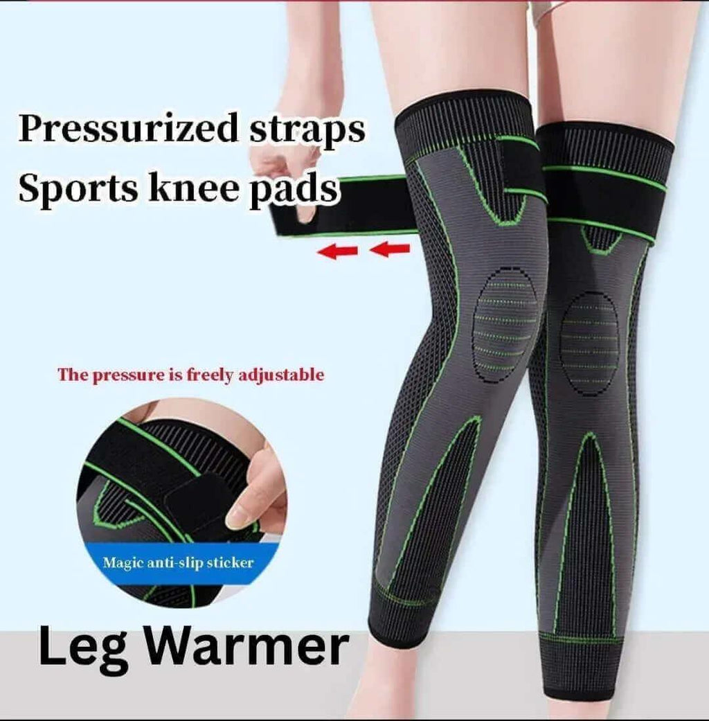 Adjustable pressurized sports knee pads and leg warmers with anti-slip straps