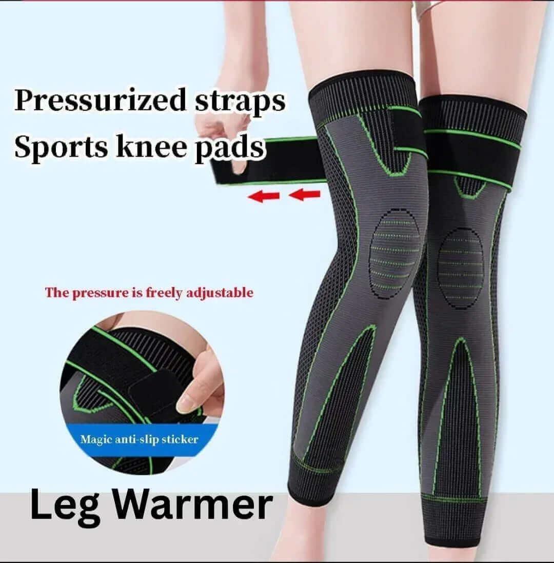 Adjustable pressurized sports knee pads and leg warmers with anti-slip straps