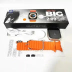 T900 Ultra Smart Watch with orange strap and packaging box